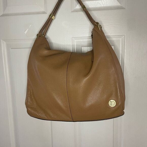 VINCE CAMUTO Toasted Tan / Light Brown Pebbled Leather Hobo Shoulder Bag - Picture 2 of 14